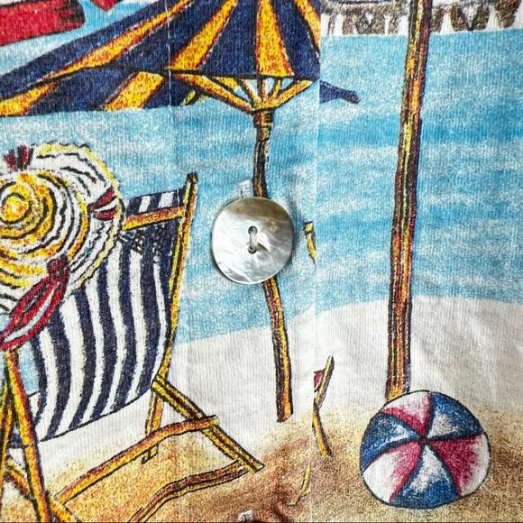 VINTAGE Y2K Go Nutz Beach Print Cotton Button Up T-Shirt Sz XL Coastal Grandma - Picture 8 of 8